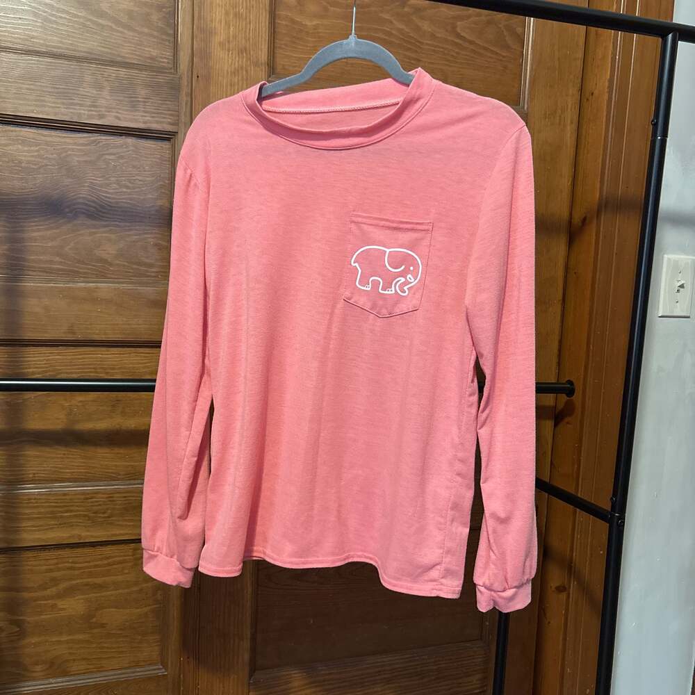 Ivory Ella Pink Long Sleeve Purple Elephant Shirt Small Distressed Vintage Wash